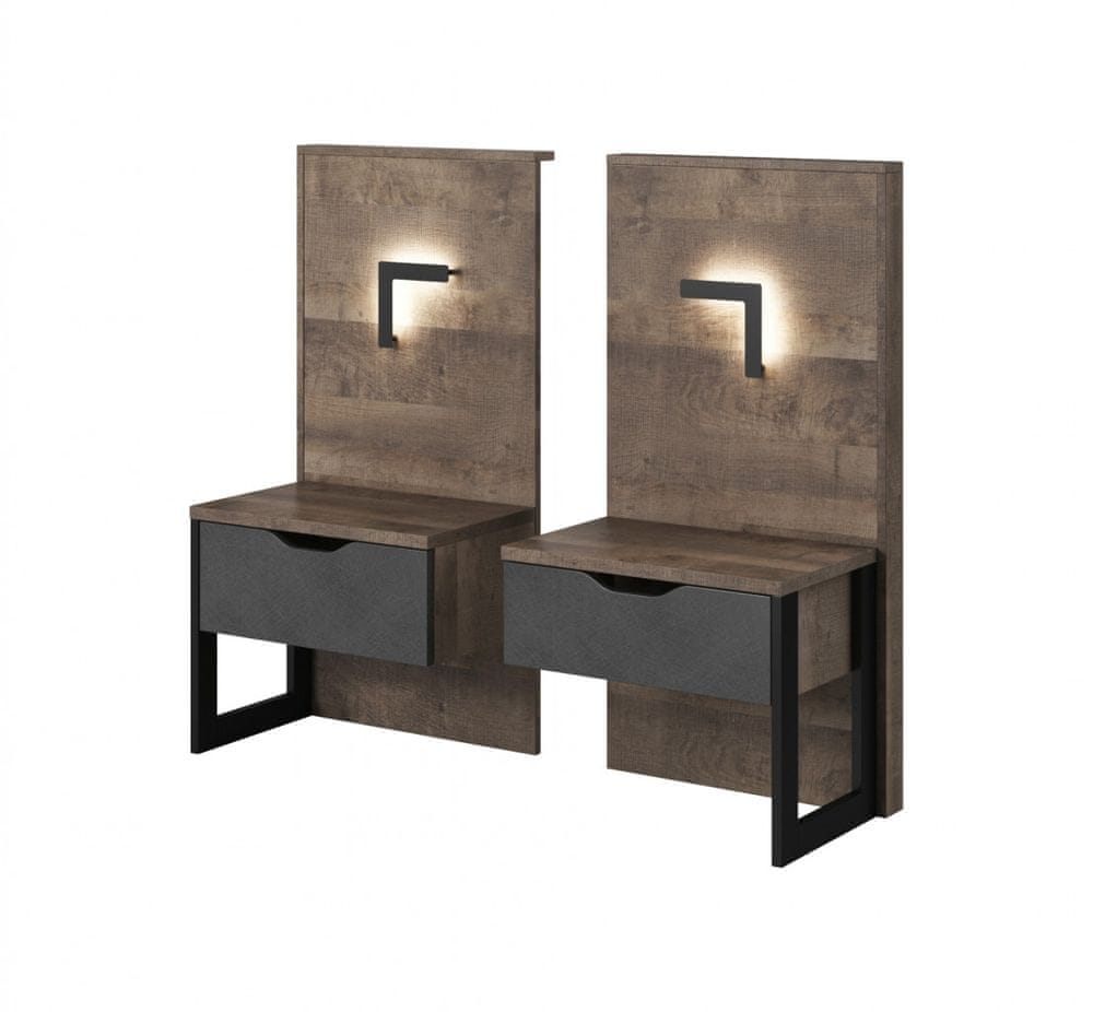 eoshop Nočný stolík (2 ks) DENAR s LED osvetlením, Dub Sand Grande / Matera